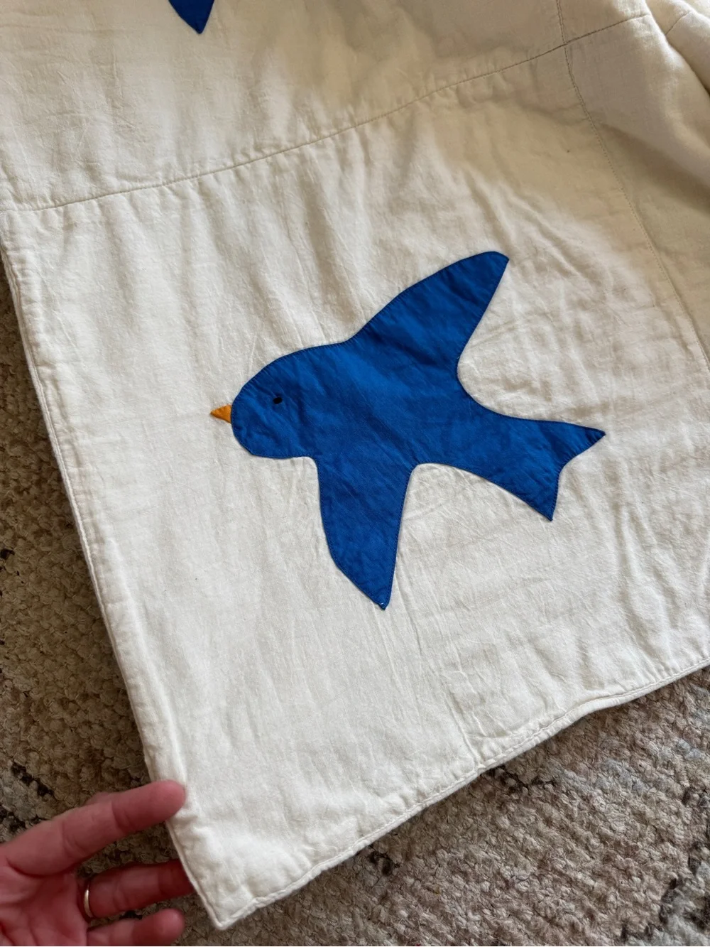 Handmade quilt vintage antique blue bird feed sack flour tea towel repurposed